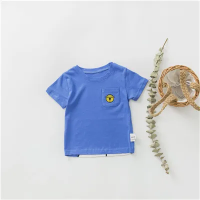 KIKIKIDS/Летняя футболка с героями мультфильмов для малышей Топы с короткими рукавами для маленьких мальчиков и девочек, Doraemon, Детская летняя одежда в Корейском стиле футболки с героями мультфильмов - Цвет: Blue