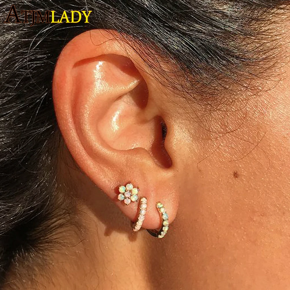 Женские серьги из стерлингового серебра 925 пробы с белым огненным опалом обручи