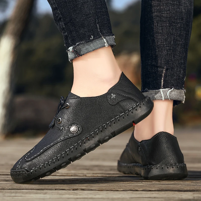 

High Quality Mens shoes lace up Black Leather Shoes Round Toe Rubber Mens Shoes fashion Lace Up Mens Working Shoes big size 48