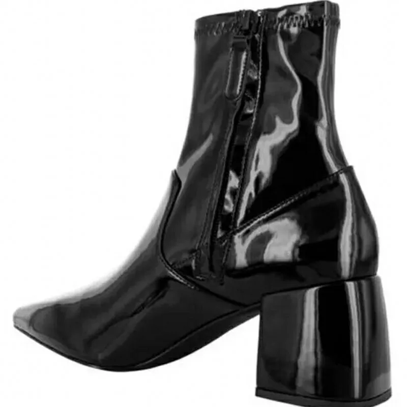 

Fashion New British Patent Leather Womens Ankle Boots Streetwear Thick Heel Pointed Toe Side Zipper Solid Female Skinny Boots