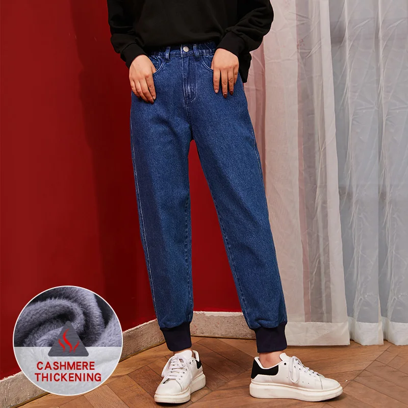 LEIJIJEANS новинка большие размеры женские не эластичные высокая талия плюс бархат