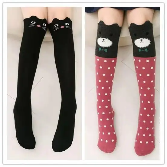 2Pairs Милые детские чулки; хлопковые колготки с изображением кота, медведя, животных для девочек; Милые гольфы для От 3 до 12 лет; танцевальные колготки принцессы - Цвет: 2Pairs