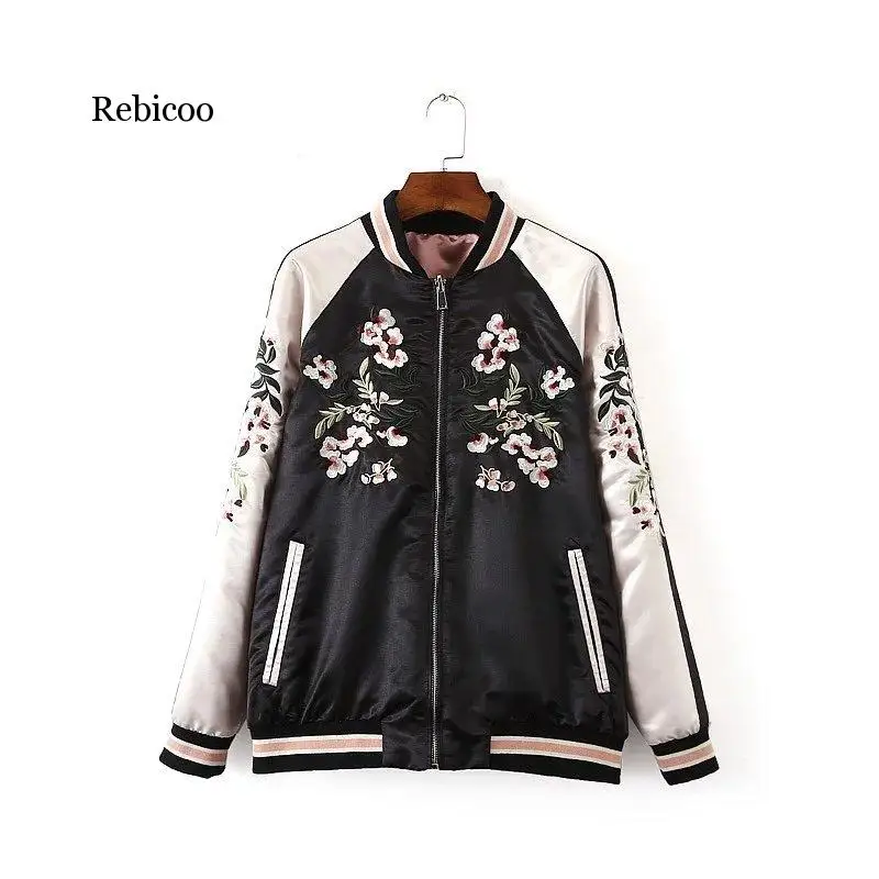 Женская куртка с цветочной вышивкой осенне-зимняя куртка-пилот в стиле Харадзюку