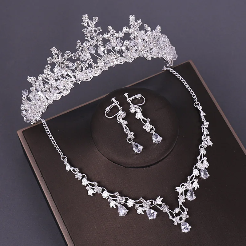 

3PCS Opval Crystal Bridal Wedding Costume Jewelry Sets Necklaces Earrings Tiaras Sets Wedding Engagement Jewelry 2021 New
