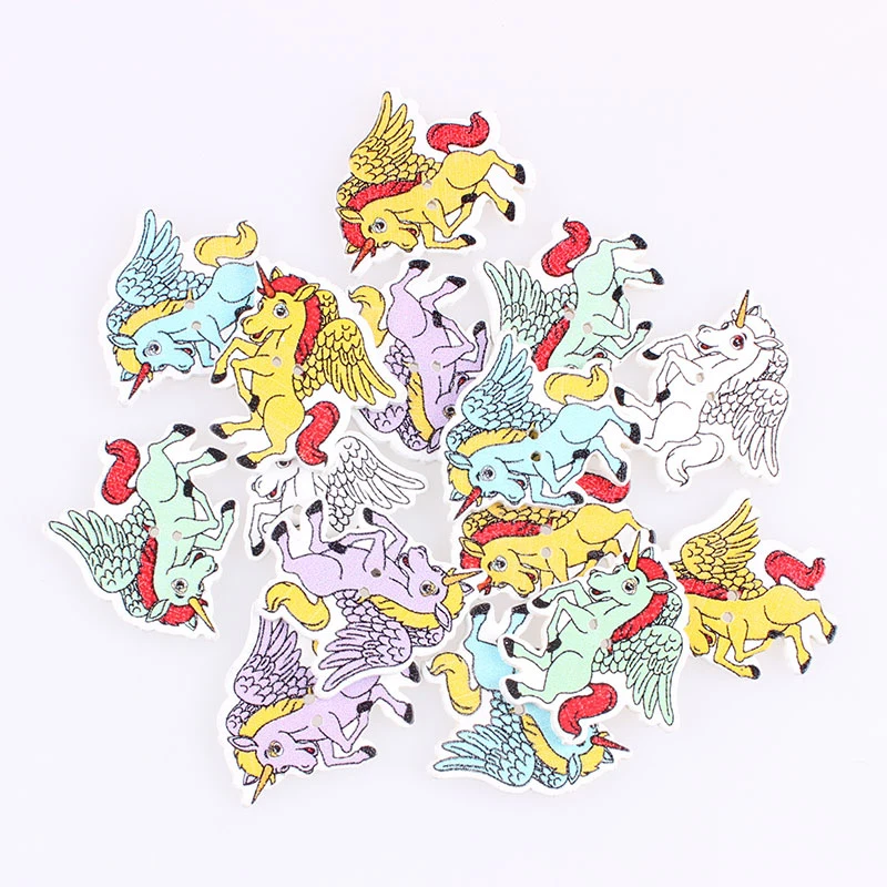 Смешанные деревянные пуговицы в виде единорога с 2 отверстиями украшение сделай