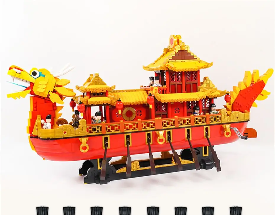 

New Royal Dragon Ship Cantonese Sailing Boat 25002 Building Blocks Bricks Chinese Ancient Style Toys for Kids Christmas Gifts