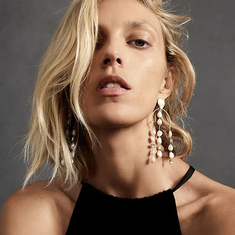 

Joolim Long & Big Real Pearl Dangle Earring Statement Earring Wholesale