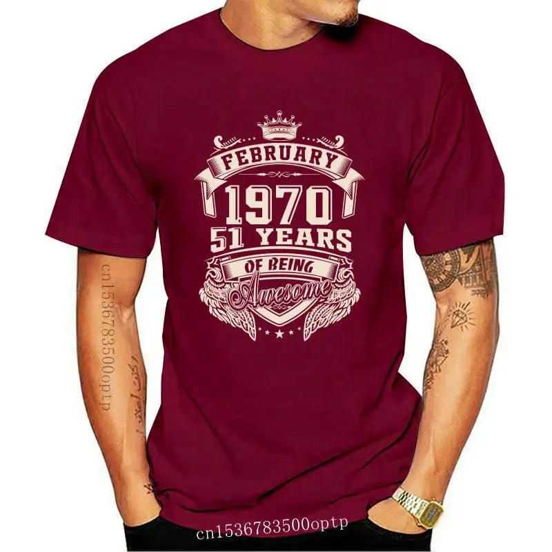 

New Custom Logo Born In February 1970 51 Years Of Being Awesome T Shirt Oversize Cotton Short Sleeve T Shirts