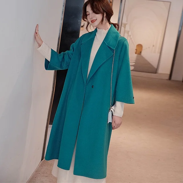 Peacock blue Осенне-зимняя женская шерстяная ветровка, шерстяное пальто, женский толстый кардиган Тренч, пальто - Цвет: Peacock blue
