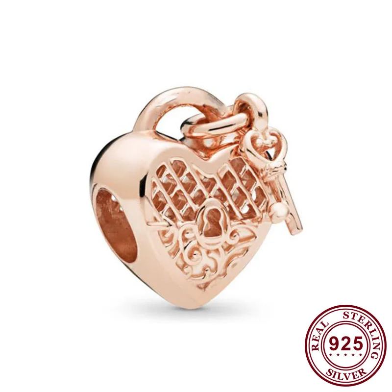 

Original 925 Sterling Silver Bead Rose Gold Hollow Lock Beads Fit Pandora Women Bracelet & Necklace Diy Jewelry