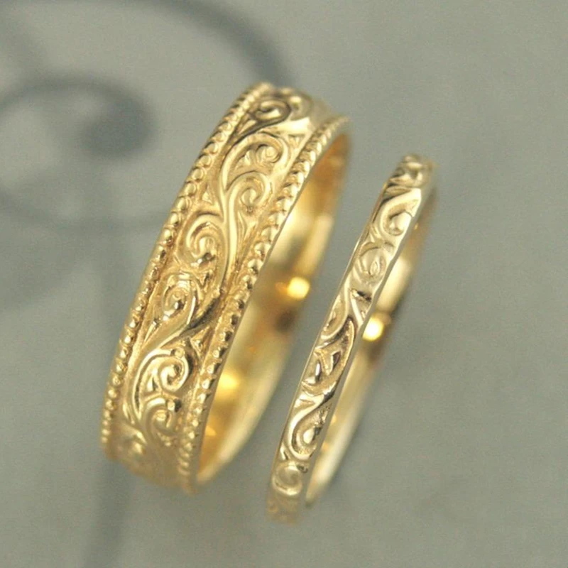 

2pcs Simple Pattern Carving Engagement Wedding Anniversary Gift Ring Size 6-10