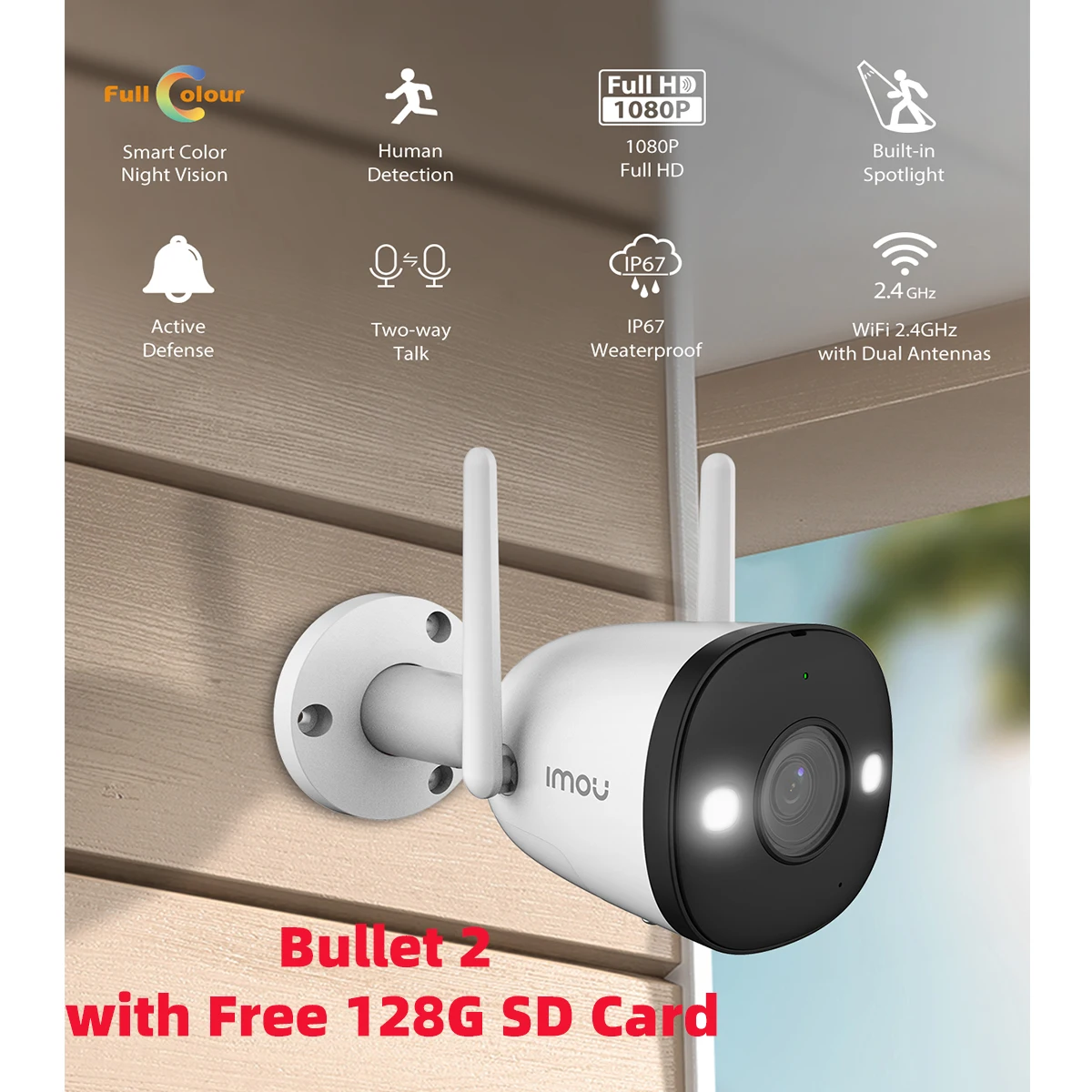 

Imou Bullet 2 Wifi IP Camera with Free SD Card Outdoor 16X Digital Zoom Wireless Home Street Office ONVIF Security CCTV Camera