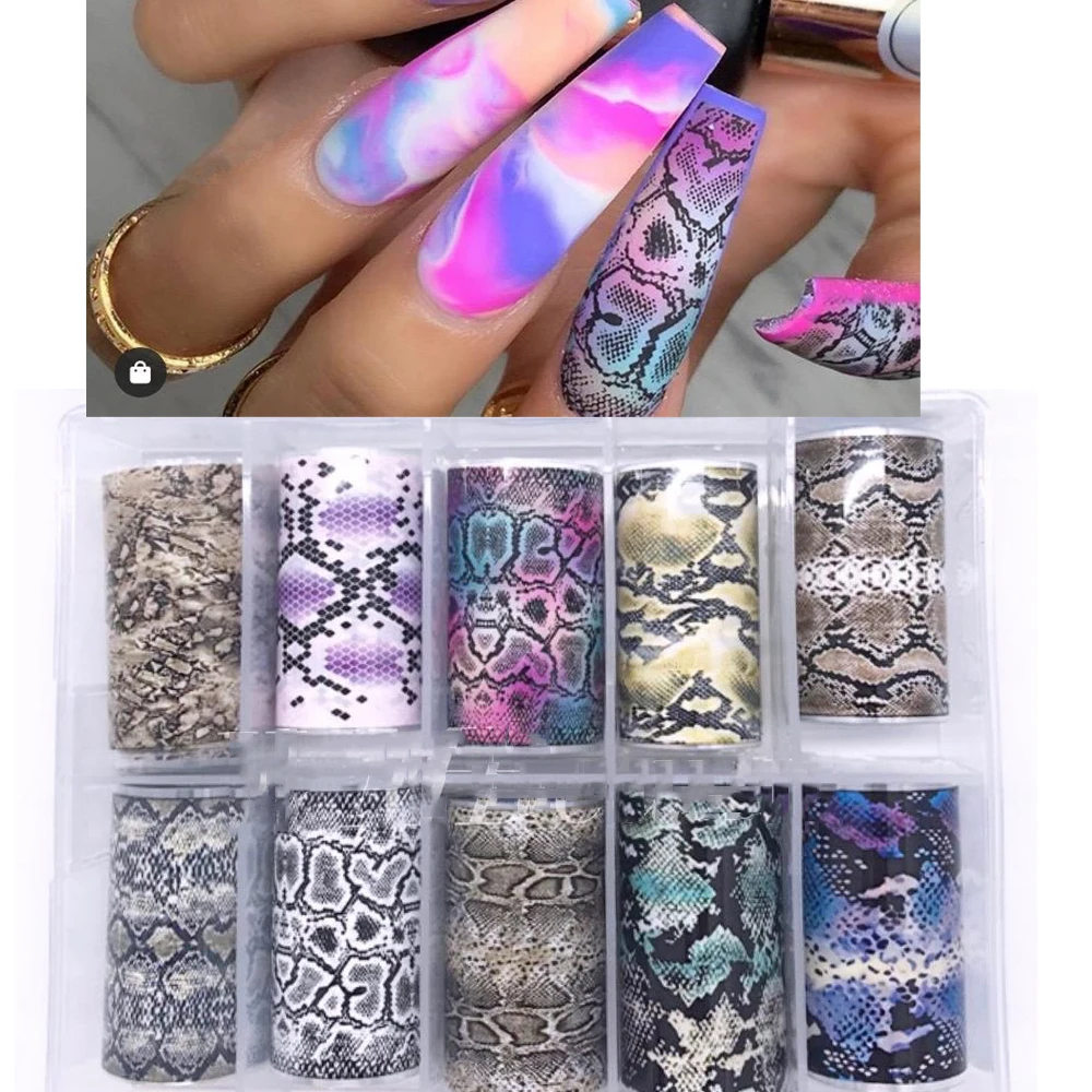 

100X4cm Nail Art Foil Transfer FOIL BOX Snake 10 / foil paper 10 SNAKE or SERPENTINE Designs patterns nail transfer foils decals