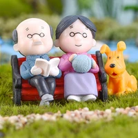 mini park bench grandpa grandma model miniature plastic garden statues landscape garden decor ornament sculptures