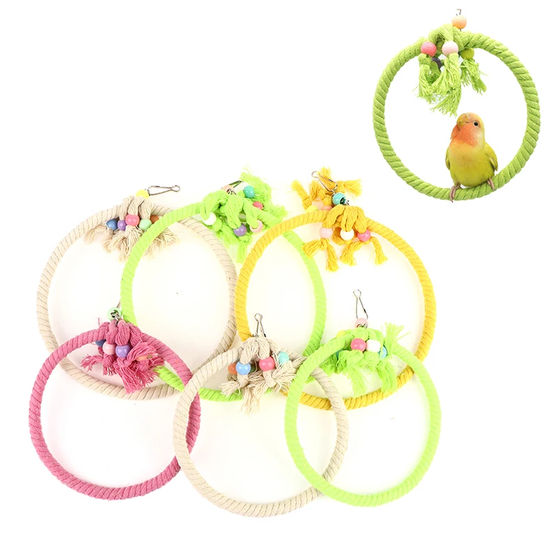 

Pet Parrot Birds Cage Toy Cotton Rope Circle Ring Stand Chewing Bite Hanging Swing Climbing Play Toys For Cockatiel Parakeet