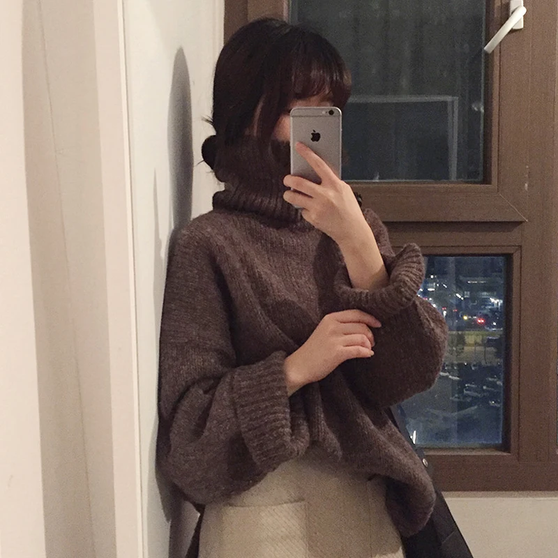 3 colors korean long sleeve thick warm solid color basic turtleneck sweaters womens pullovers (C9038) | Женская одежда