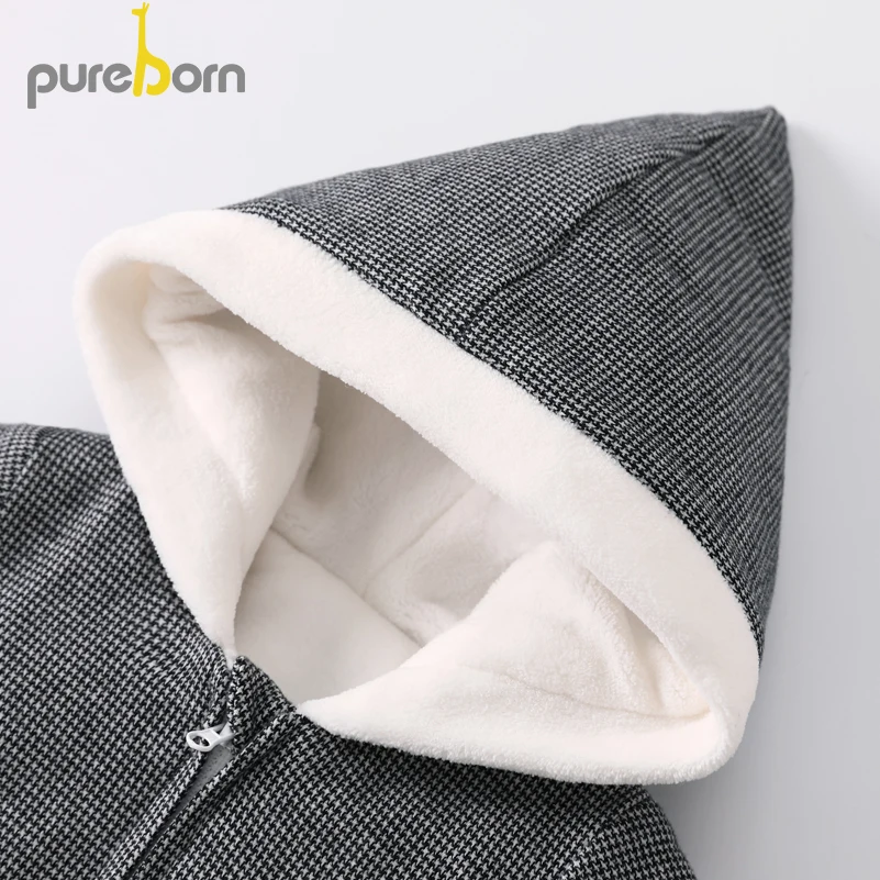 Pureborn/Одежда для новорожденных детские комбинезоны с капюшоном гусиная лапка
