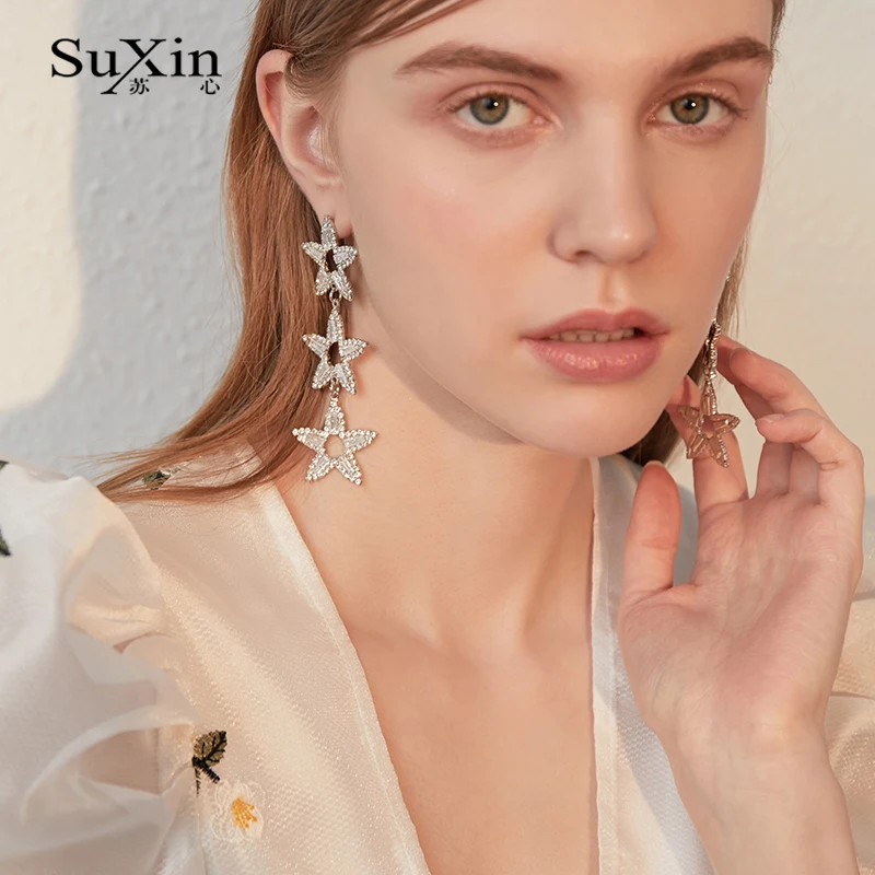 Серьги SuXin новинка 2020 простые темпераментные серьги с пятиконечной звездой для