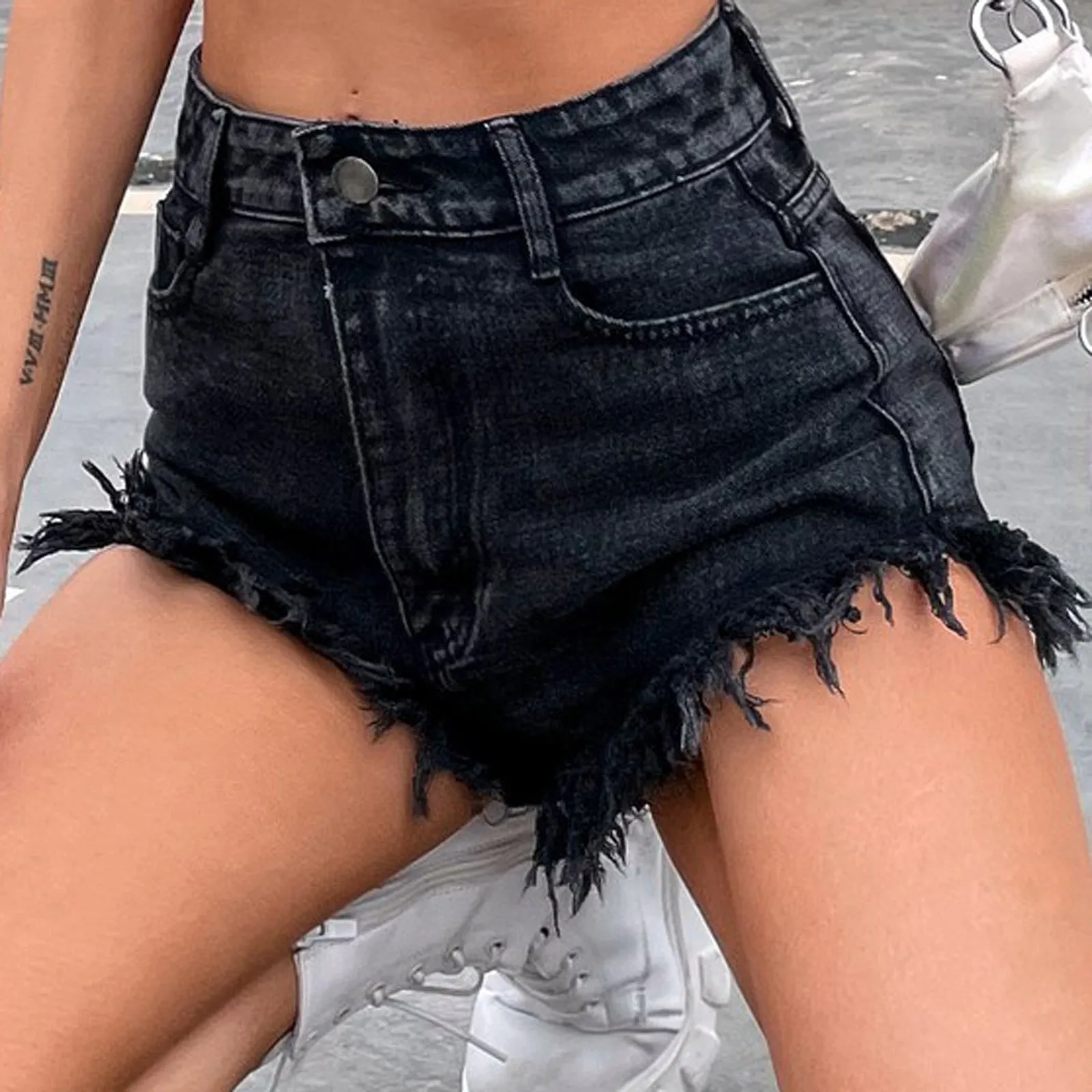 

Plus Size Sexy Ripped Denim Hot Jeans Stretch Skinny Denim Shorts High Waisted Boyfriend Street Torn Jegging Baggy Hole Jean