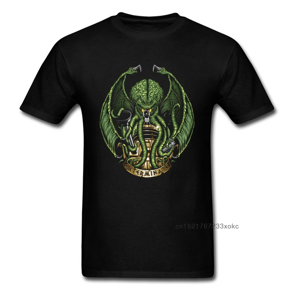

Cthulhu Exterminate T Shirt Men Tshirt Cthulhu Tops Lovecraft T-shirt Summer Clothing Black Color Monster Tee
