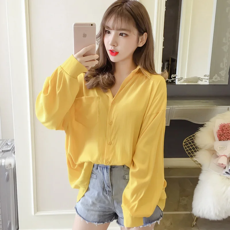 Новинка 2019 осенние женские рубашки с длинным рукавом Свободный жилет