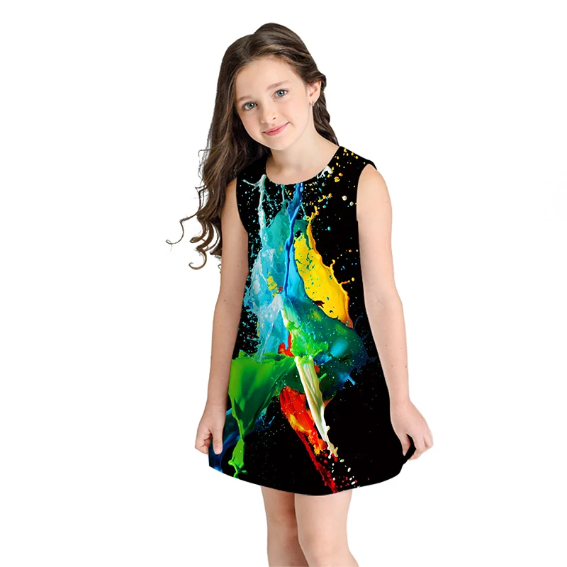 Платья для девочек летние платья без рукавов с принтом коллекция 2019 года одежда