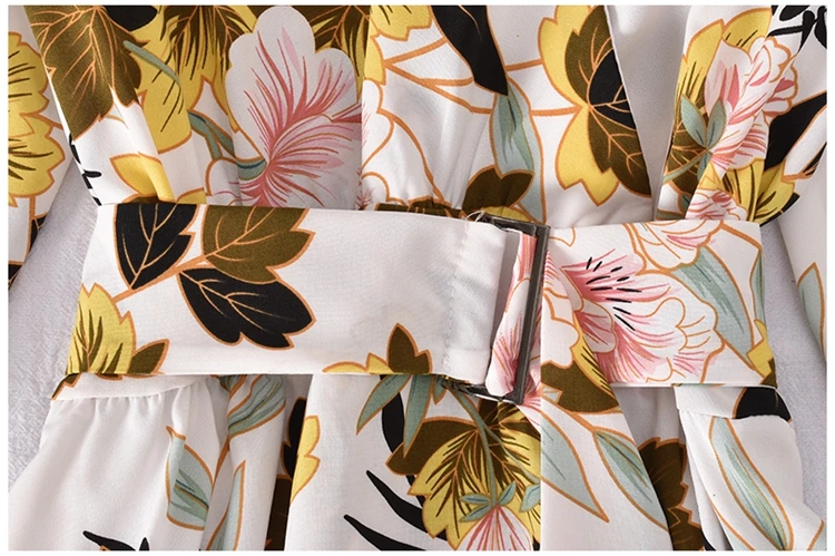 

New Sweet Women Summer Dress Vintage Flora Print Sundresses Party V Neck Slim A Line Chiffon Dress Vestidos Feminino with Belt