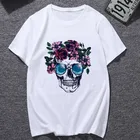 Женская футболка с принтом черепа и ужасов, летняя футболка в стиле Харадзюку, белая Повседневная Уличная одежда, футболка, модные женские топы