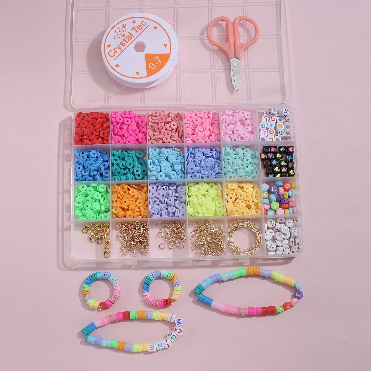 

1 Box Mixed Color 6mm Polymer Clay Flat Beads Metal Earring Hooks Letter Beads Kit for DIY Bracelet Earrings Jewelry Making Set