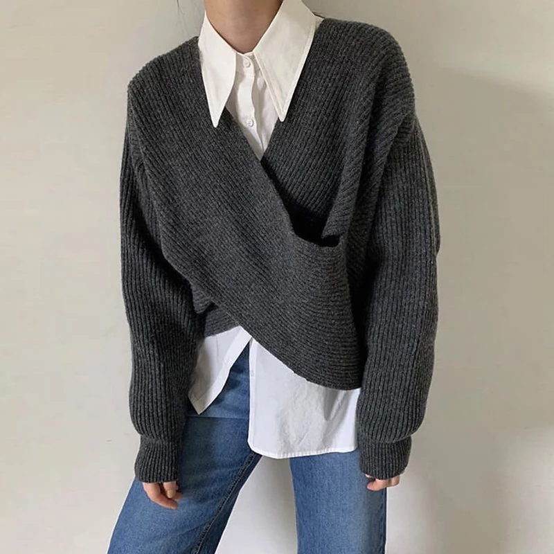 

2021 Sweater Khaki Fall Women Clothing Beige Korean Style Loose Pullovers Fashion Casual Raglan Sleeve Tops