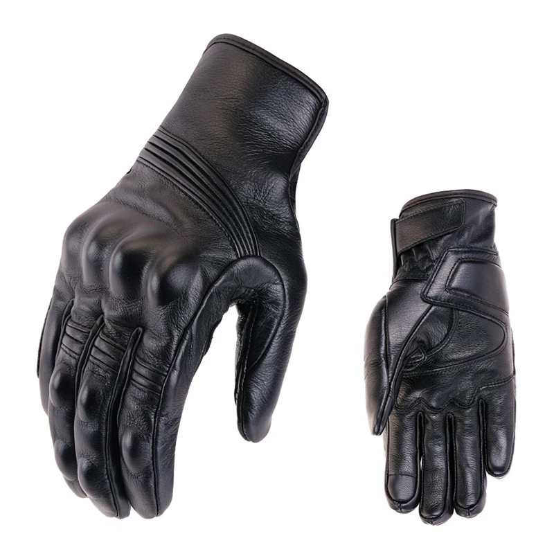 

Retro Perforated Leather Motorcycle Gloves Cycling Moto Motorbike Protective Gears Motocross Glove winter man Gift women bike
