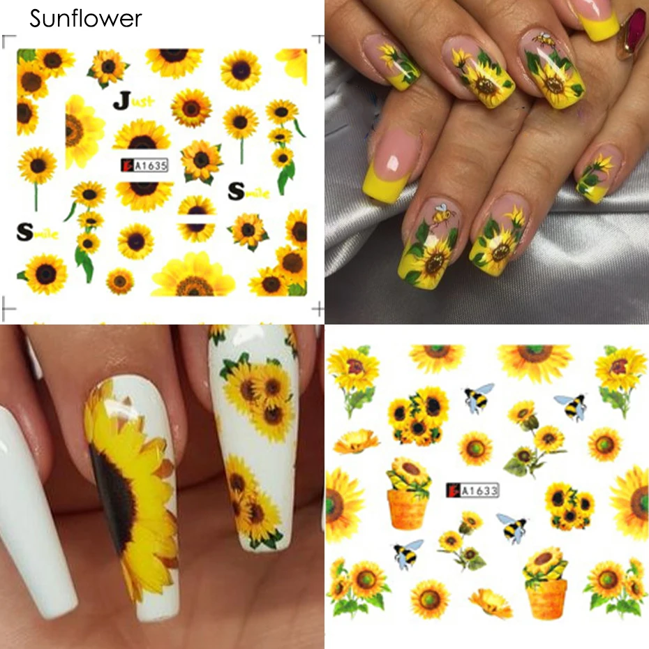 

12pcs Nail Art Daisy Flower Stickers Decals Fruit Water Transfer Tattoos Leaf Sliders For Nails Manicure