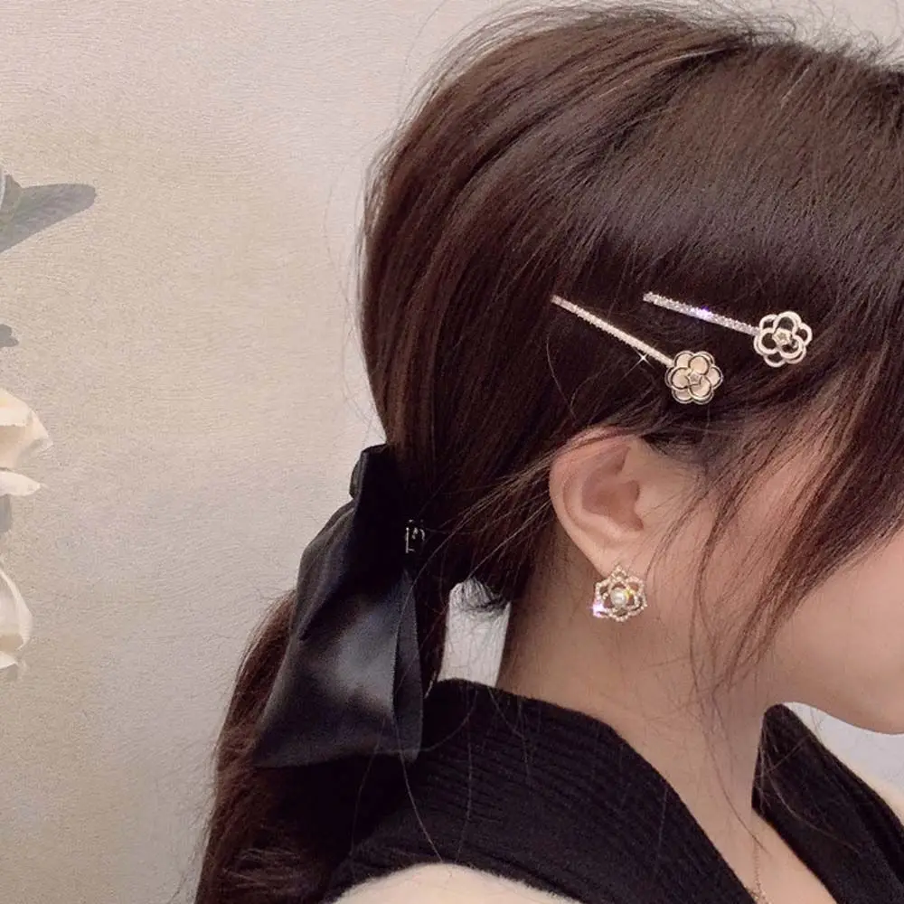 Черные белые стразы каплевидное масло Камелия Цветок женская заколка для волос в