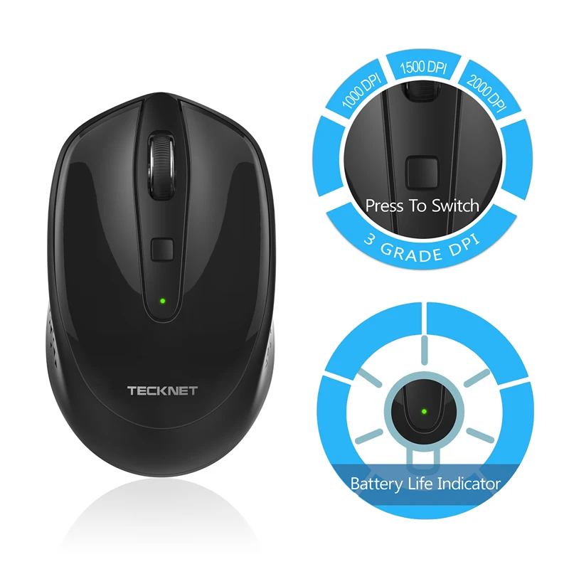 TeckNet Omni Mini 2 4 GHz беспроводная мышь 3 регулируемые уровни DPI: 1600/1200/800DPI с USB нано