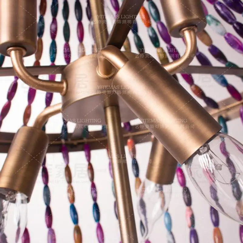 Винтажный подвесной светильник из натурального агата с цветными бусинами