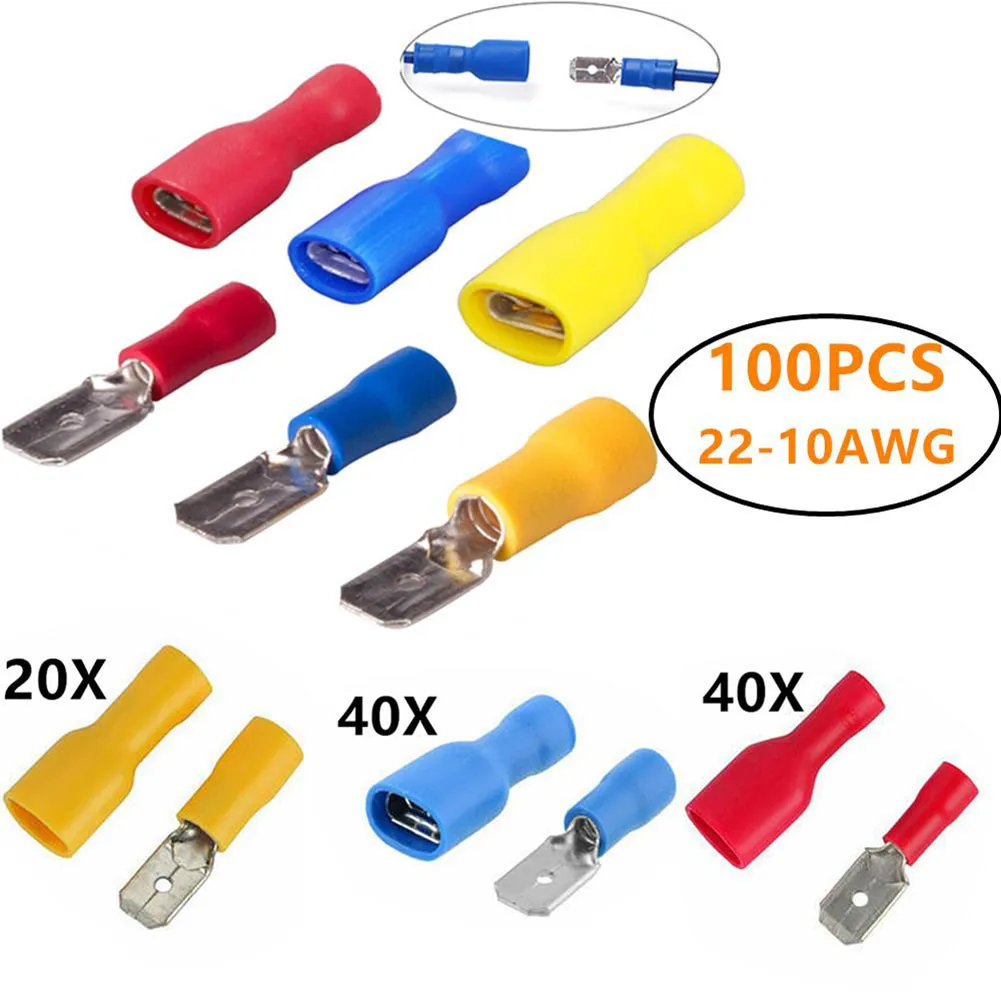 

100Pcs 15A Assorted Electrical Wire Connector Insulated Spade Crimp Terminals Set Male Female Connectors