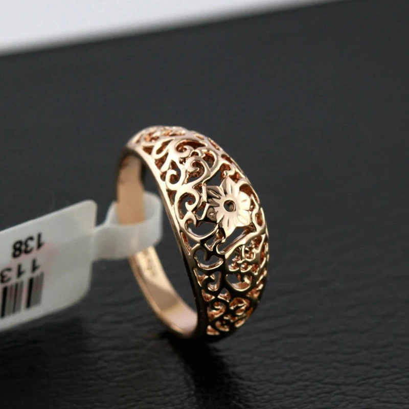 

Beautiful Vintage Hollowed-out Pattern Plated Rose Gold For Women's Engagement Party Simple Creative Flower Ring Jewelry