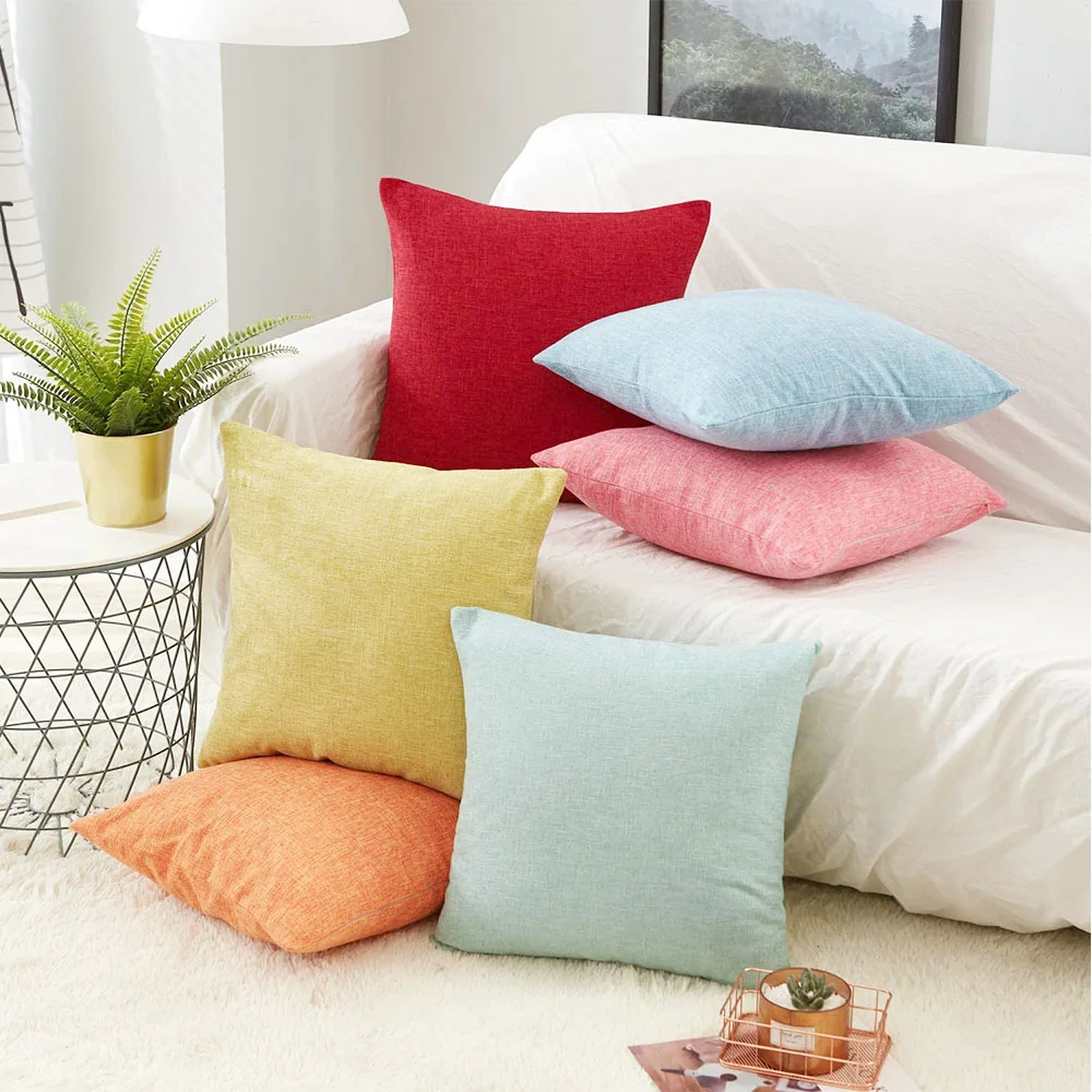 

New Fashion Home Decorative Hot Sale 45x45cm Pure Color Linen Hugging Pillowcases Sofa Chair Cushion Cover