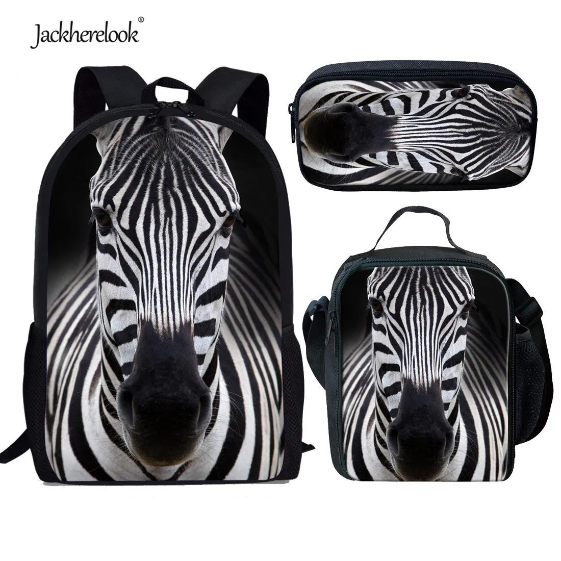

Jackherelook Zebra Horse Print School Bags Set for Boys Kids Large Capacity Backpack/Bookbag Durable Schoolbag for Pupil Mochila
