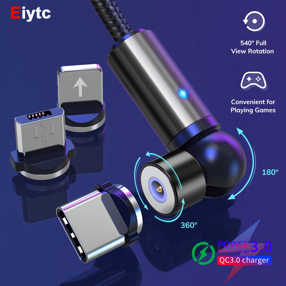 

540 Degree Rotate Magnetic Type C Micro USB Cable Fast Charging Charger Data Cord For iPhone 12 Mobile Phone Quick Charge Cable