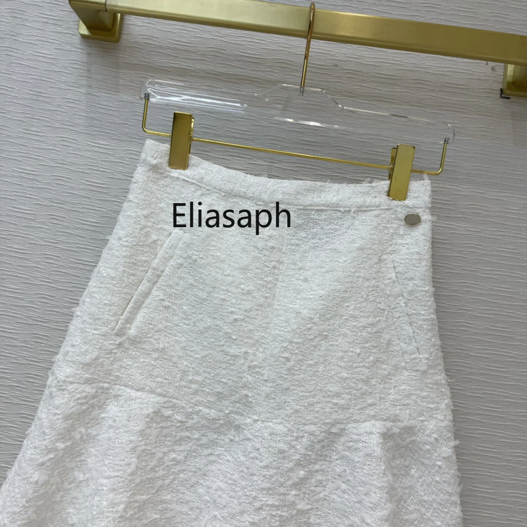 High Street Tweed White Skirts for Women Summer High-end Brand All-match High Waist Skirt Top Quality Blended Knitted Skirt Lady