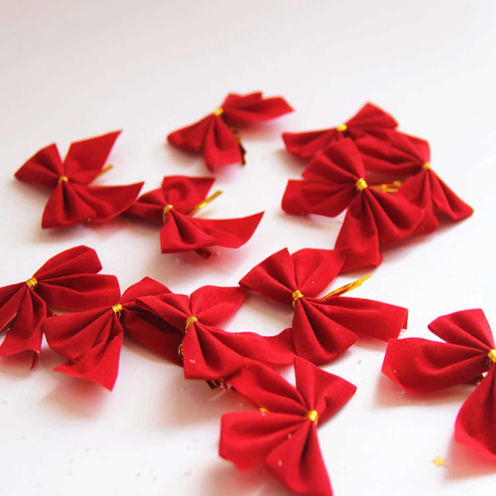 12 шт./лот красный красивый бант украшение для рождественской елки праздничные