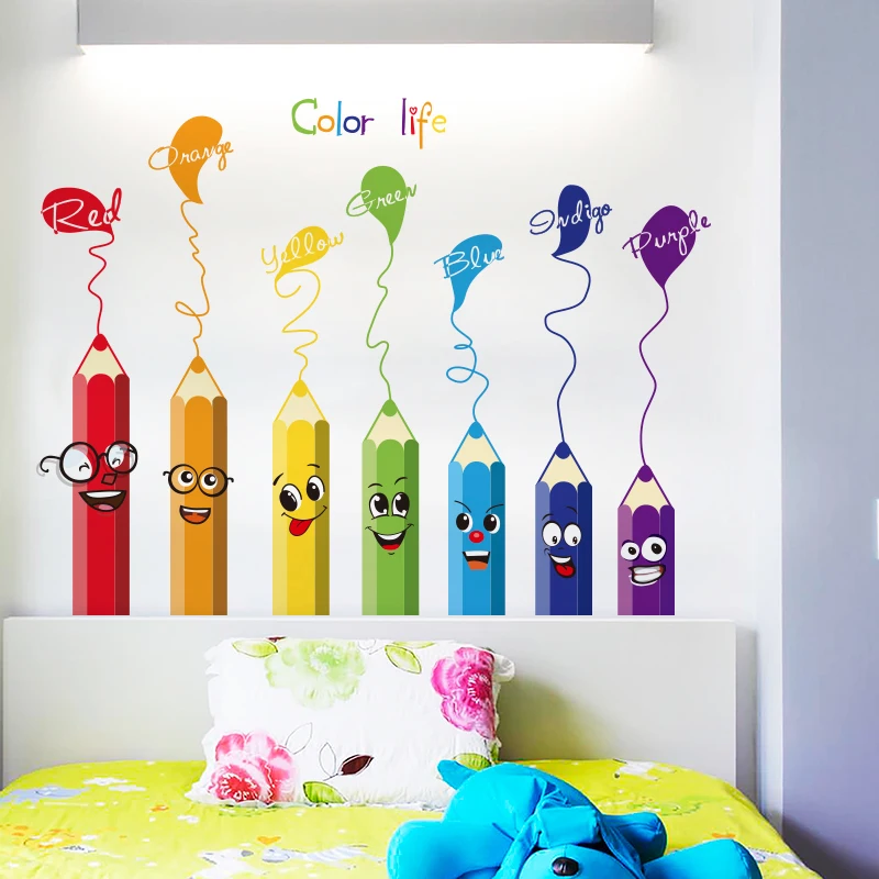 

[SHIJUEHEZI] Pencils Wall Stickers Vinyl DIY Kids Rooms Wall Decals for Baby Bedroom Children Nursery Baseboard Home Decoration