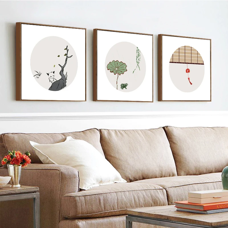 Новый абстрактный холст лотоса в китайском стиле постер с золотой фольгой 3D