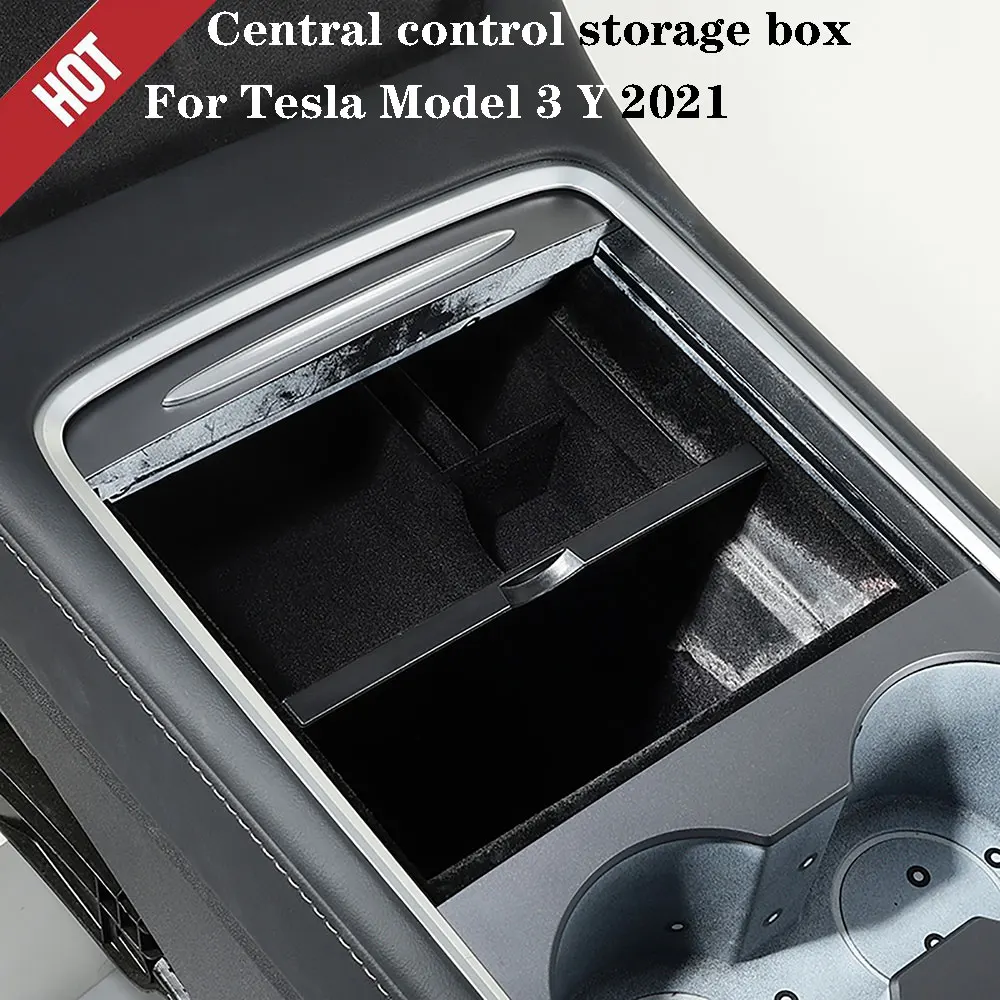 

For Tesla Model Y 3 21-22 Car Central Armrest Storage Box Accessories Center Console Flocking Organizer Containersr