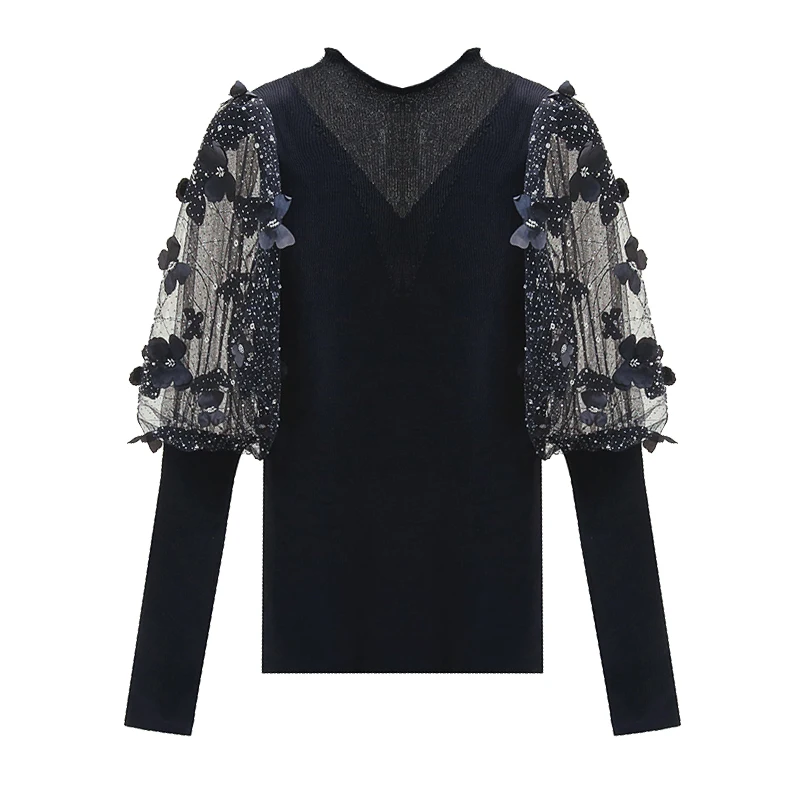 

Turtleneck Lantern Long Sleeve Slim Sweater Shirt Women 2021 Spring New Female Elegant Top Blusas White Black Nancylim