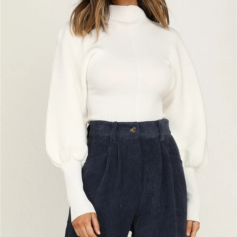 

Женский вязаный свитер с рукавом-фонариком, однотонный повседневный элегантный офисный Женский вязаный свитер на осень и зиму