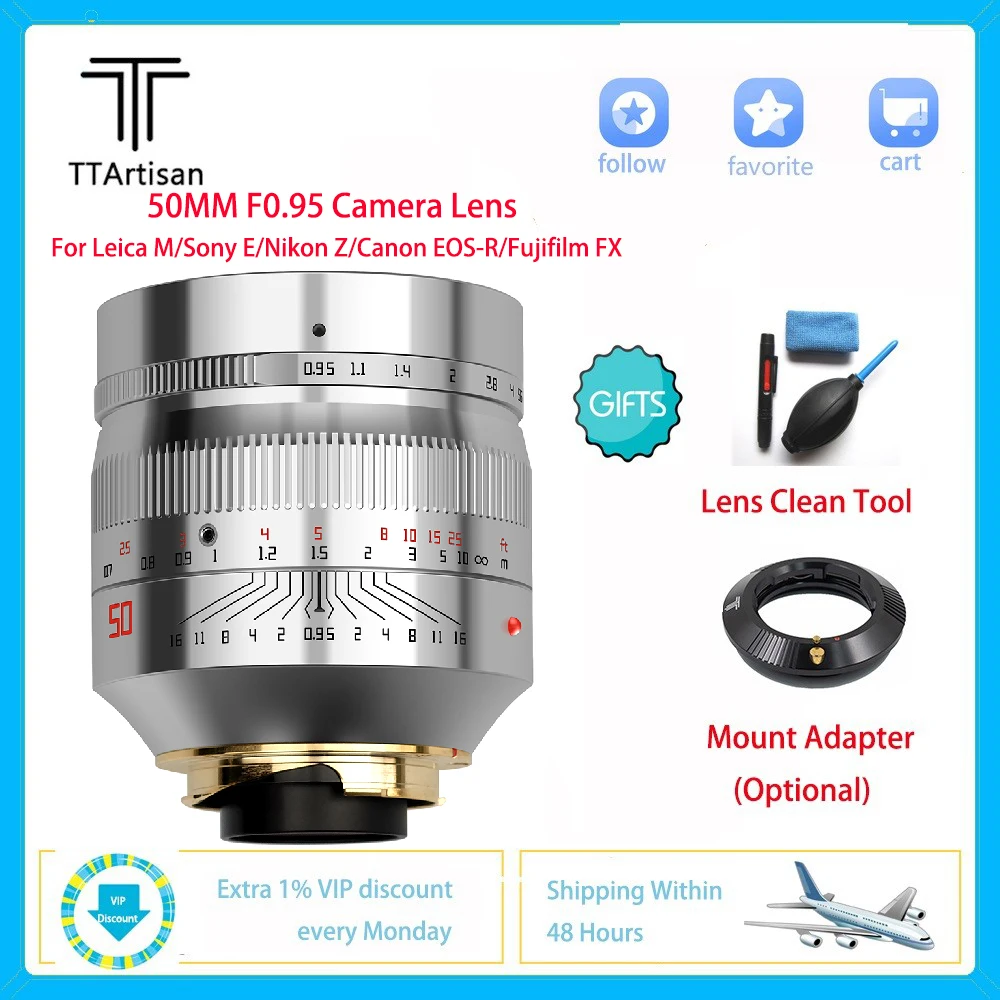 Объектив TTArtisan 50 мм F0.95 для камеры Leica M Mount M9 M10 Sony E Nikon Z Canon R Fuji FX|Объективы