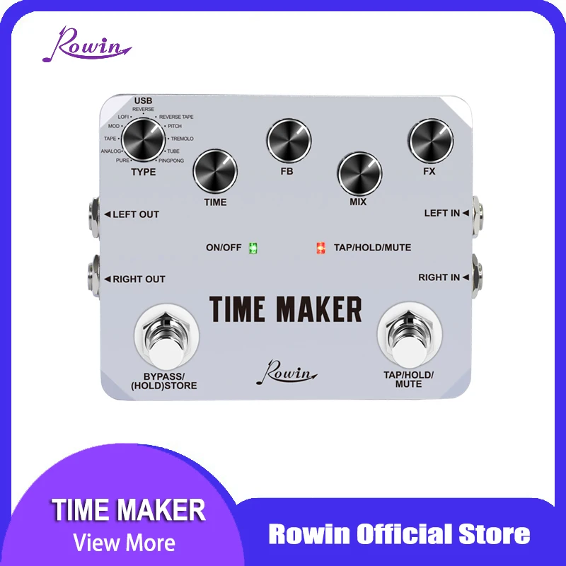 

Rowin Guitar Time Maker Delay Pedal 11 Types of Ultimate Delay Bass Guitar Effect Pedal with Tap Tempo True Bypass