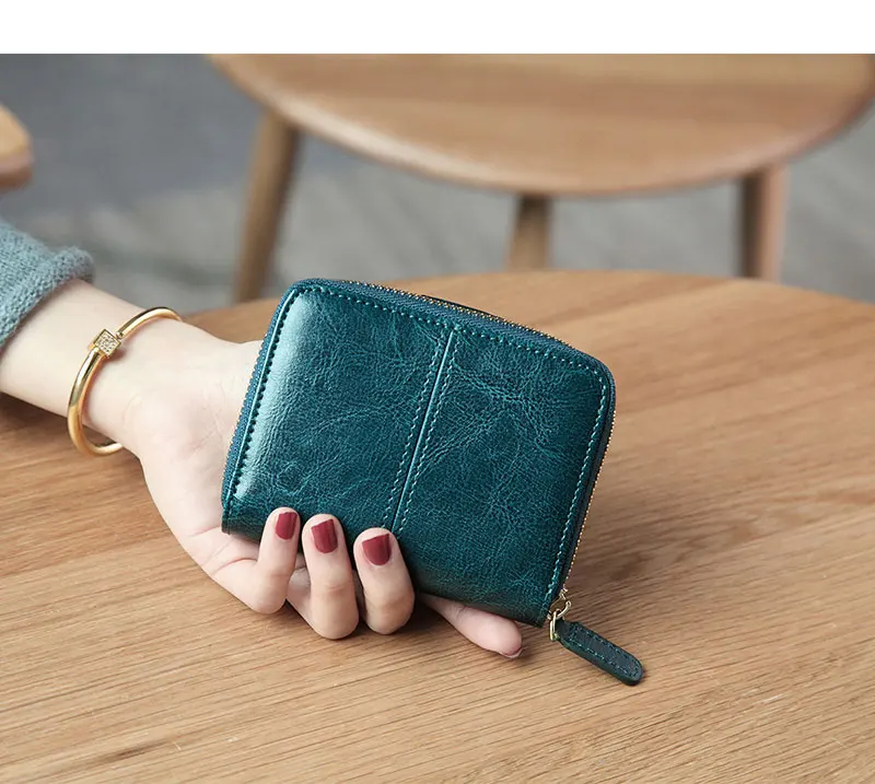 Billfold масло воск натуральная кожаные кошельки для женщин короткий мини-кошелек для клатча Soild монета Карманный с отделениями для карт держатель воловья сумка